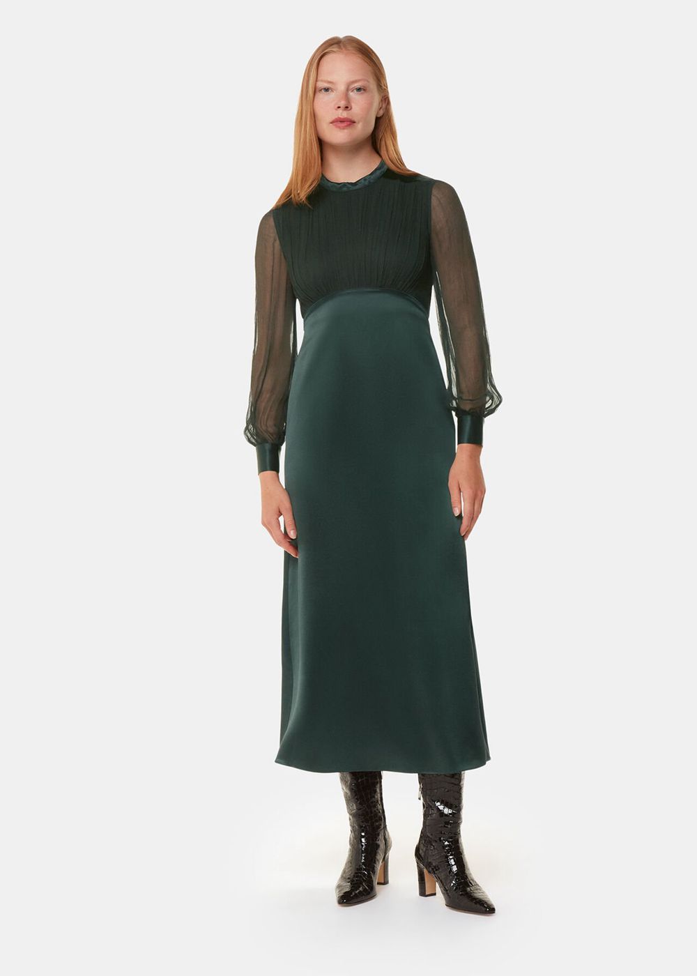 Whistles Gathered Bodice Maxi Dress Dark Green | US-39740VXMC