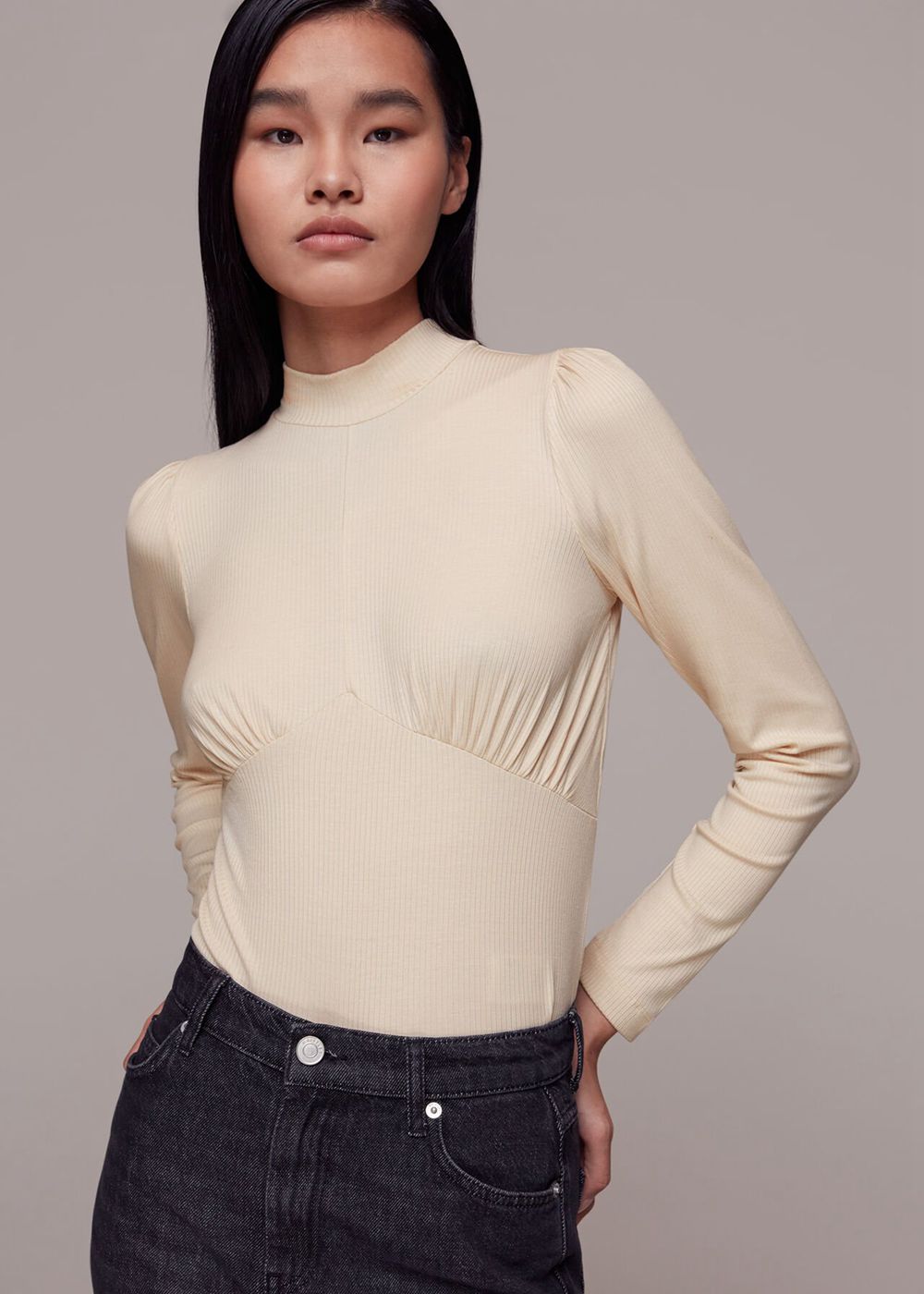 Whistles Gathered Bust Top Beige | US-15680VRFK