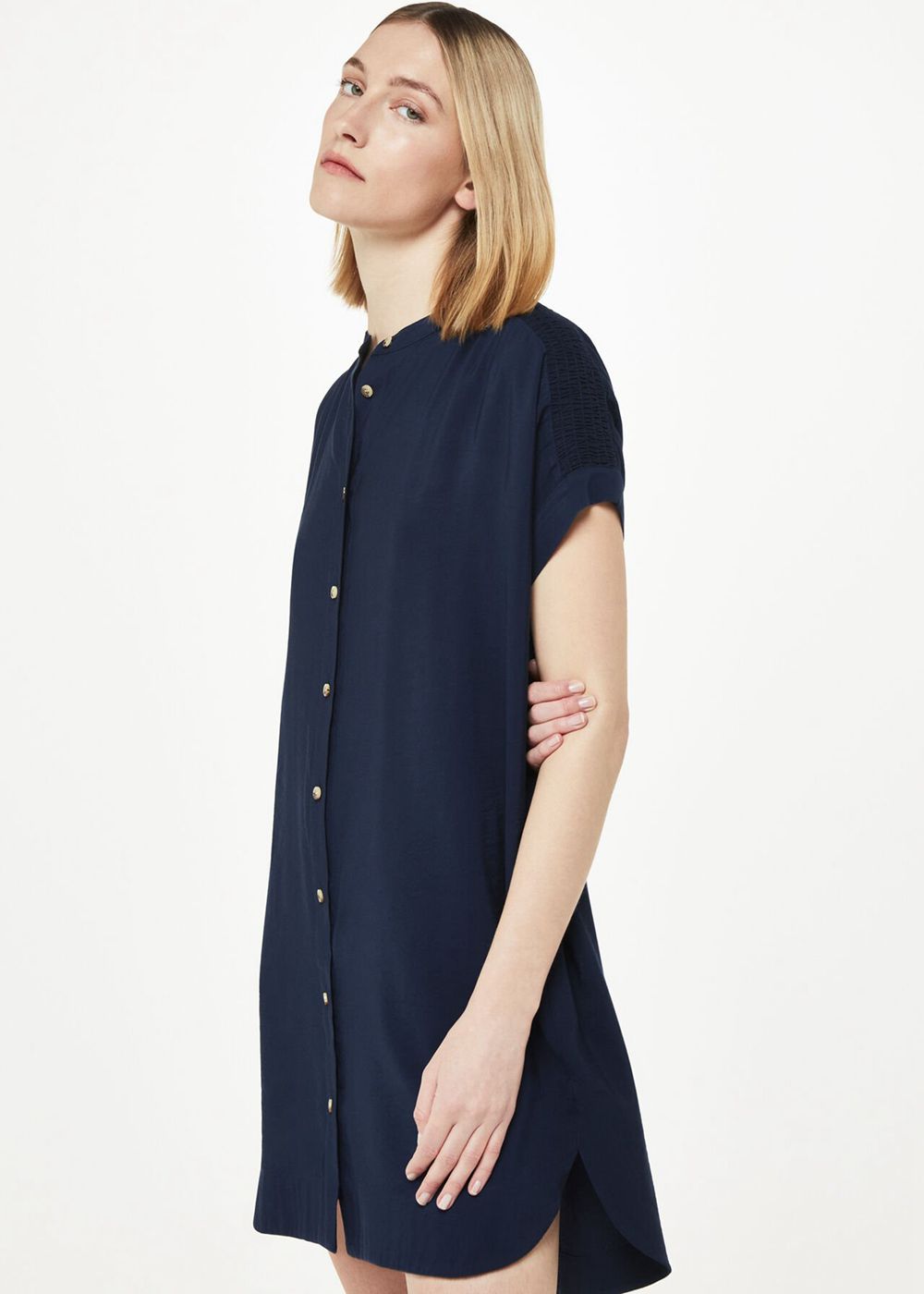 Whistles Gathered Shoulder Mina Dress Navy | US-03278HZWX