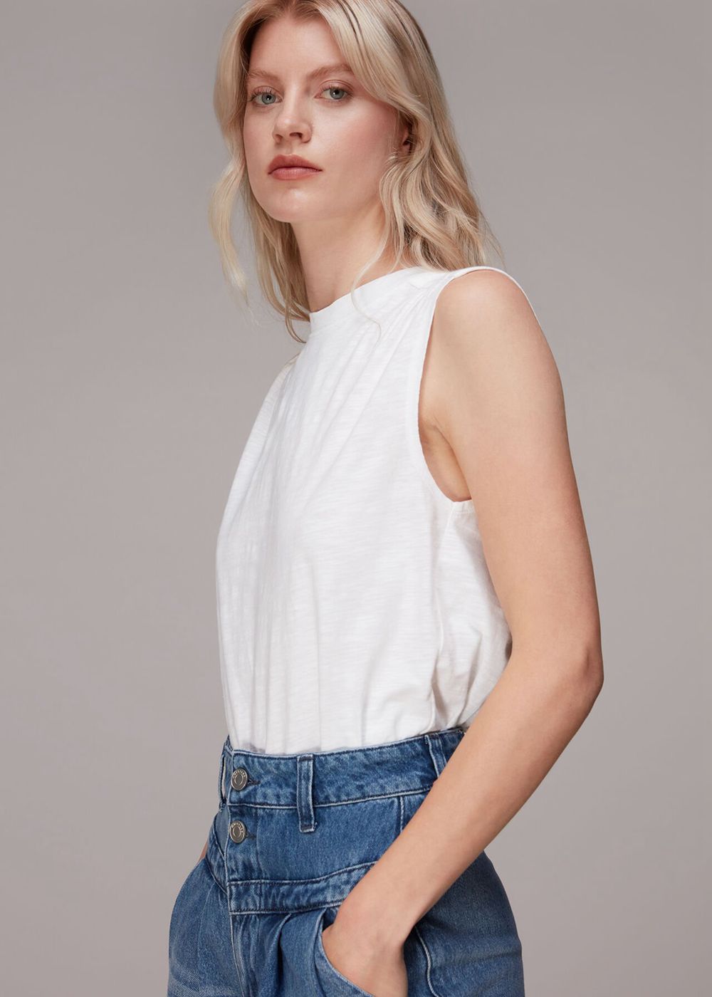 Whistles Gathered Shoulder Tank Top White | US-19452CWJL