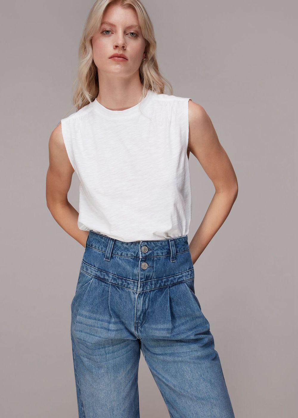 Whistles Gathered Shoulder Tank Top White | US-19452CWJL