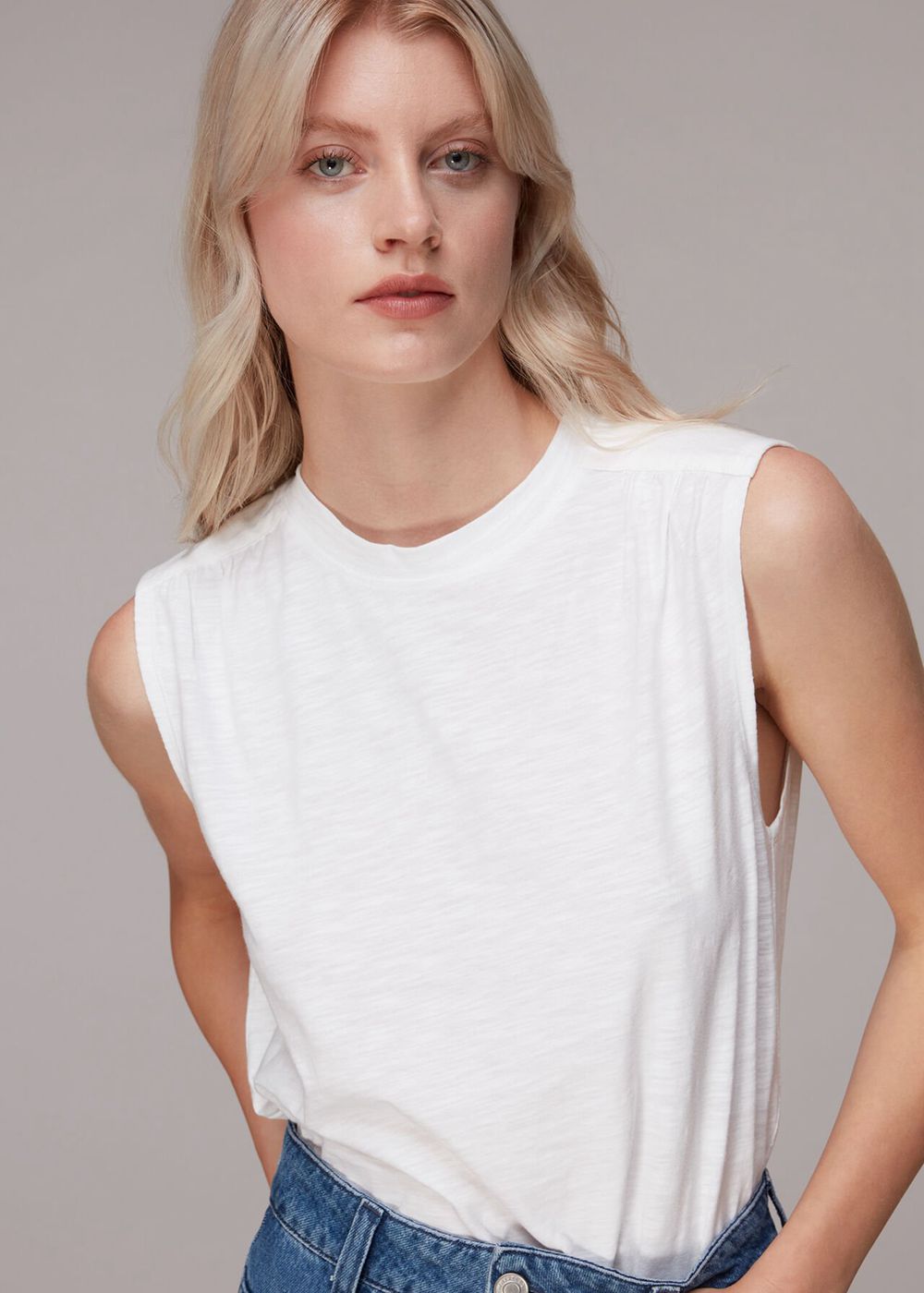 Whistles Gathered Shoulder Tank Top White | US-19452CWJL