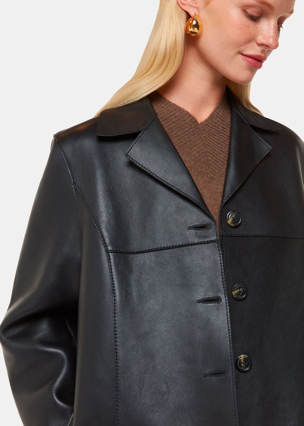 Whistles Gemma Bonded Leather Coat Black | US-34620DGHQ