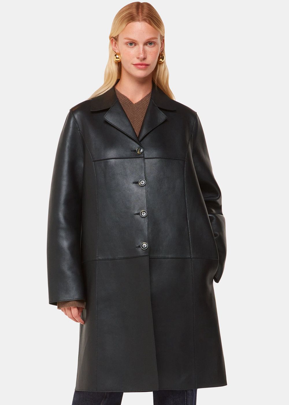 Whistles Gemma Bonded Leather Coat Black | US-34620DGHQ