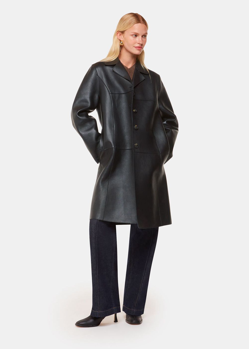 Whistles Gemma Bonded Leather Coat Black | US-34620DGHQ