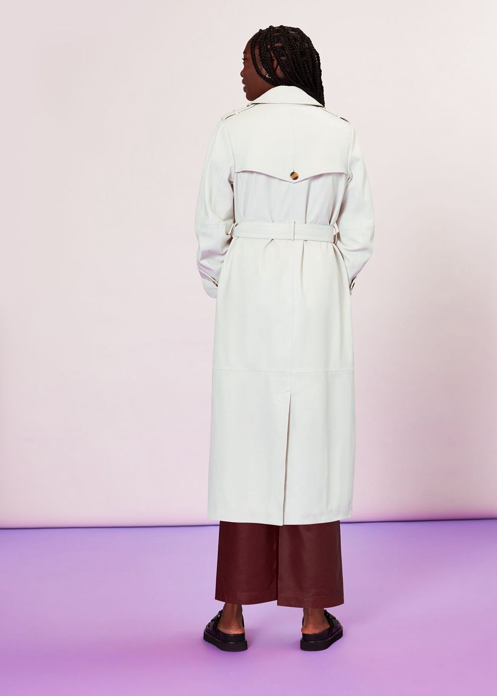 Whistles Gemma Leather Trench Coat White | US-26951CNRO