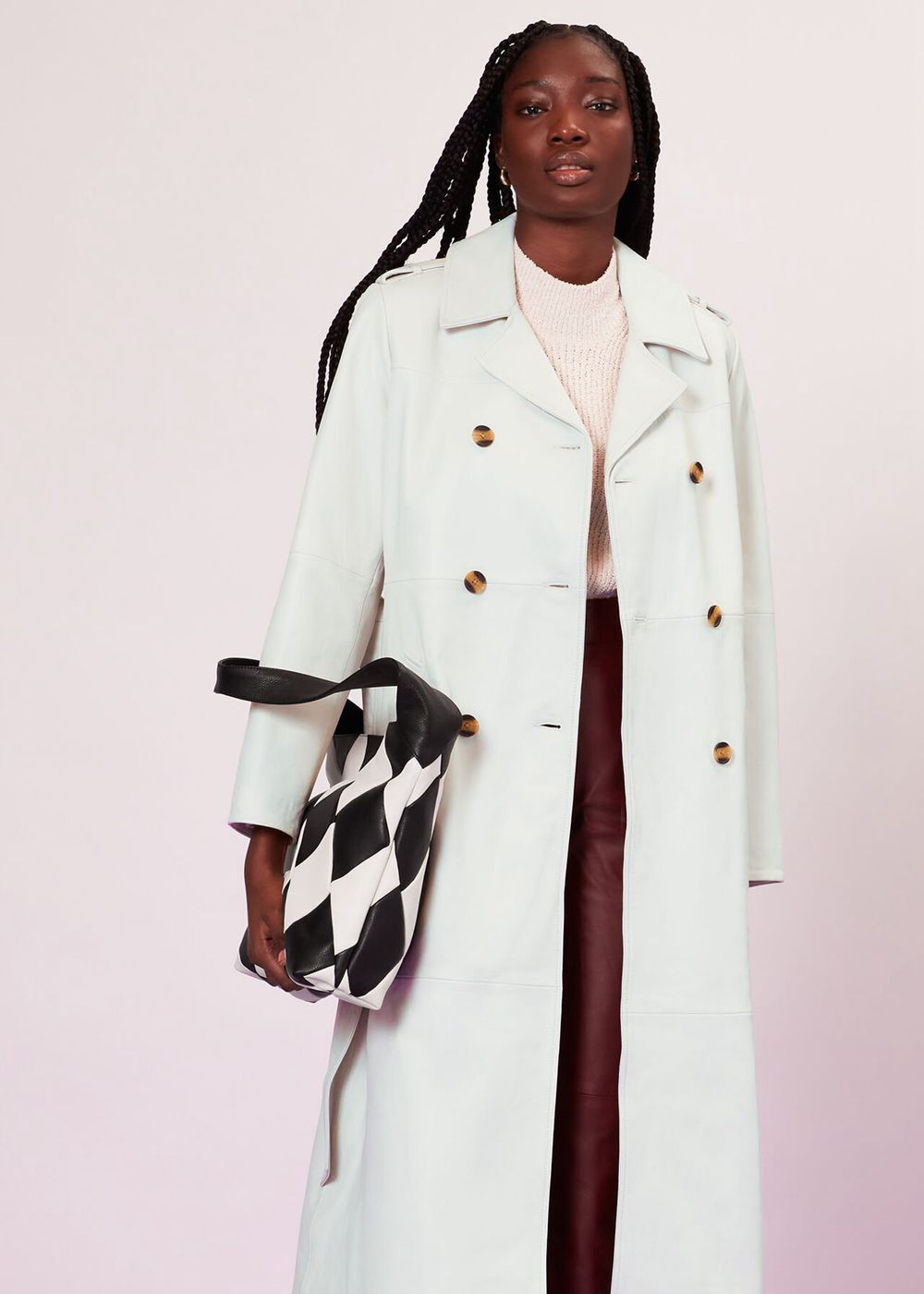 Whistles Gemma Leather Trench Coat White | US-26951CNRO