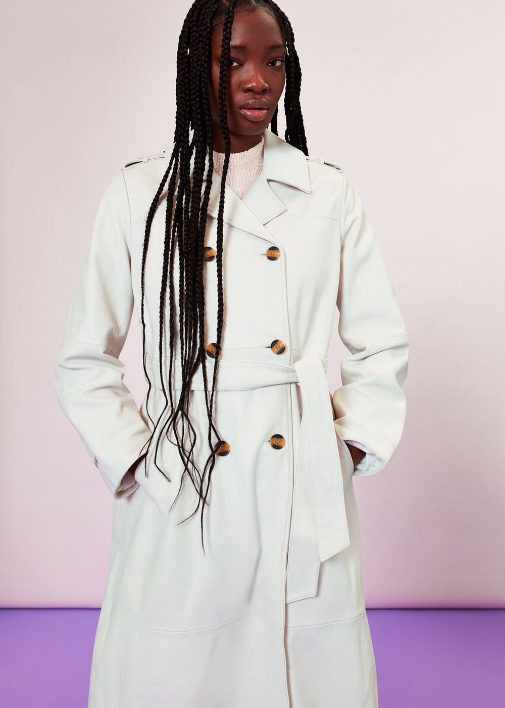 Whistles Gemma Leather Trench Coat White | US-26951CNRO