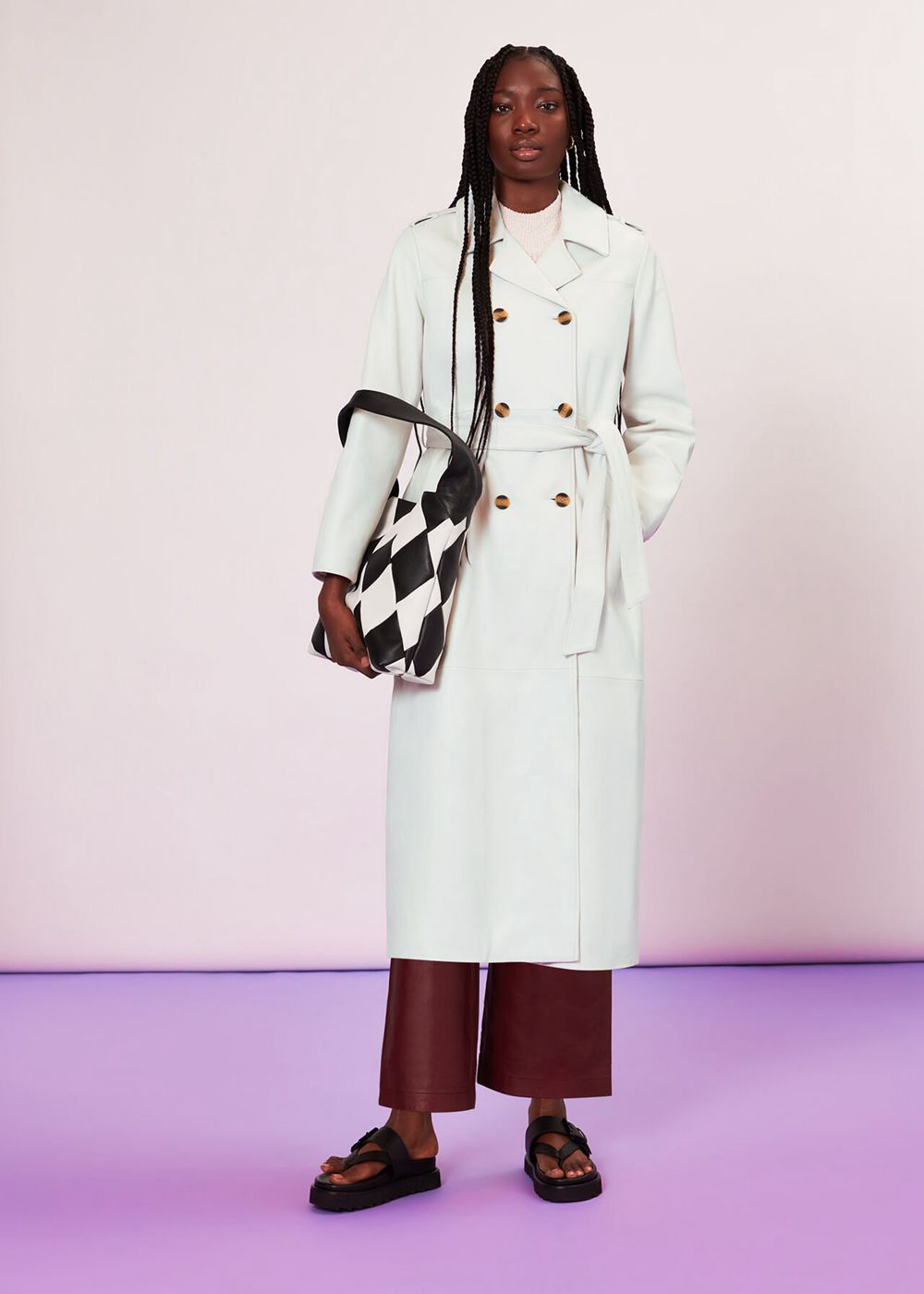 Whistles Gemma Leather Trench Coat White | US-26951CNRO