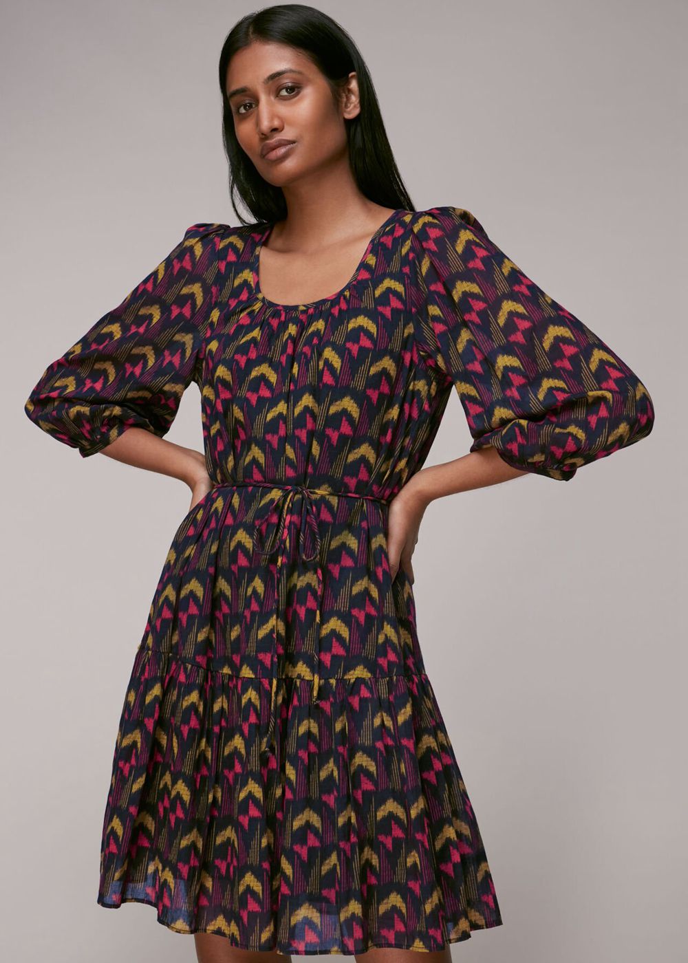 Whistles Geometric Ikat Trapeze Dress Black / Multicolor | US-13475CUEB