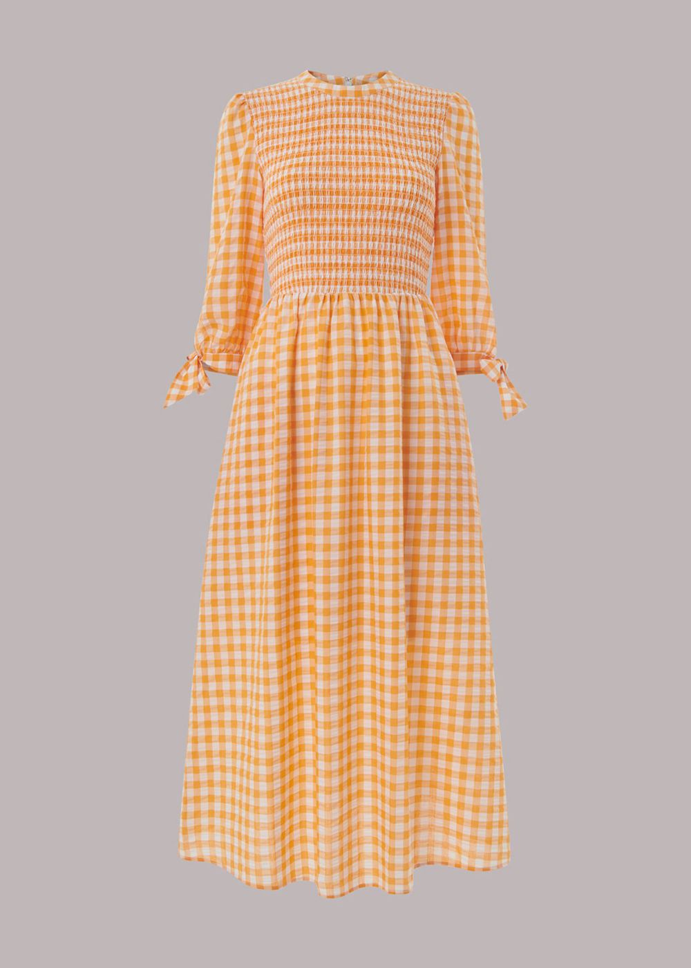 Whistles Gingham Check Shirred Dress Orange / Multicolor | US-09735KRBJ