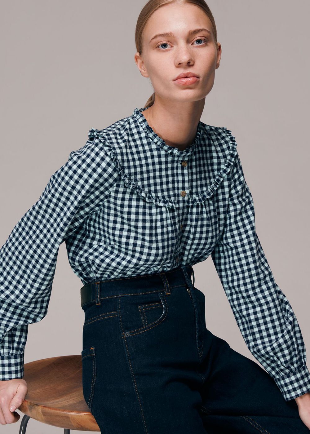 Whistles Gingham Frill Detail Top Multicolor | US-71480PXUJ