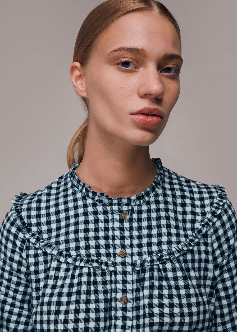 Whistles Gingham Frill Detail Top Multicolor | US-71480PXUJ