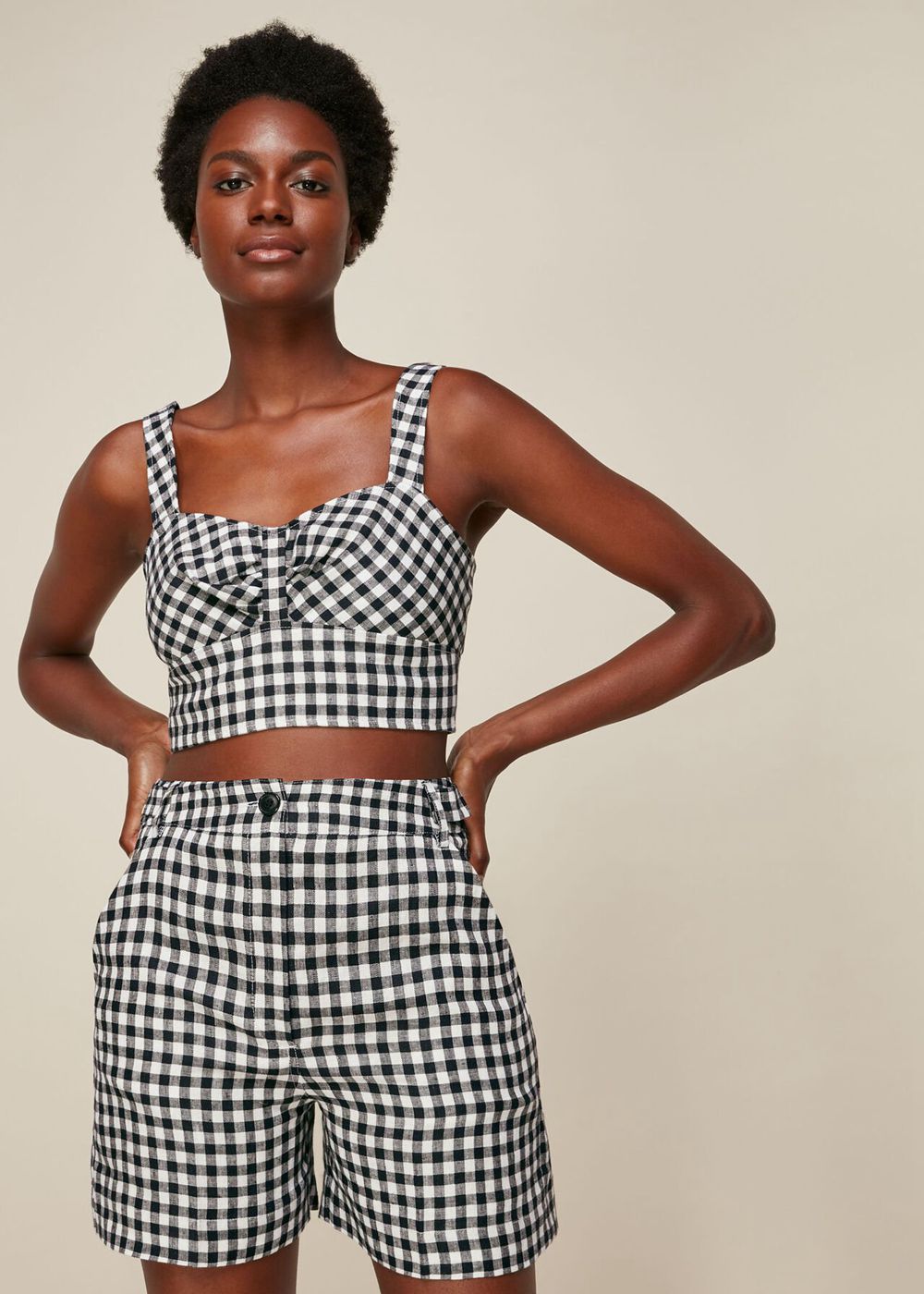 Whistles Gingham Linen Shorts Black White | US-32456LXZV