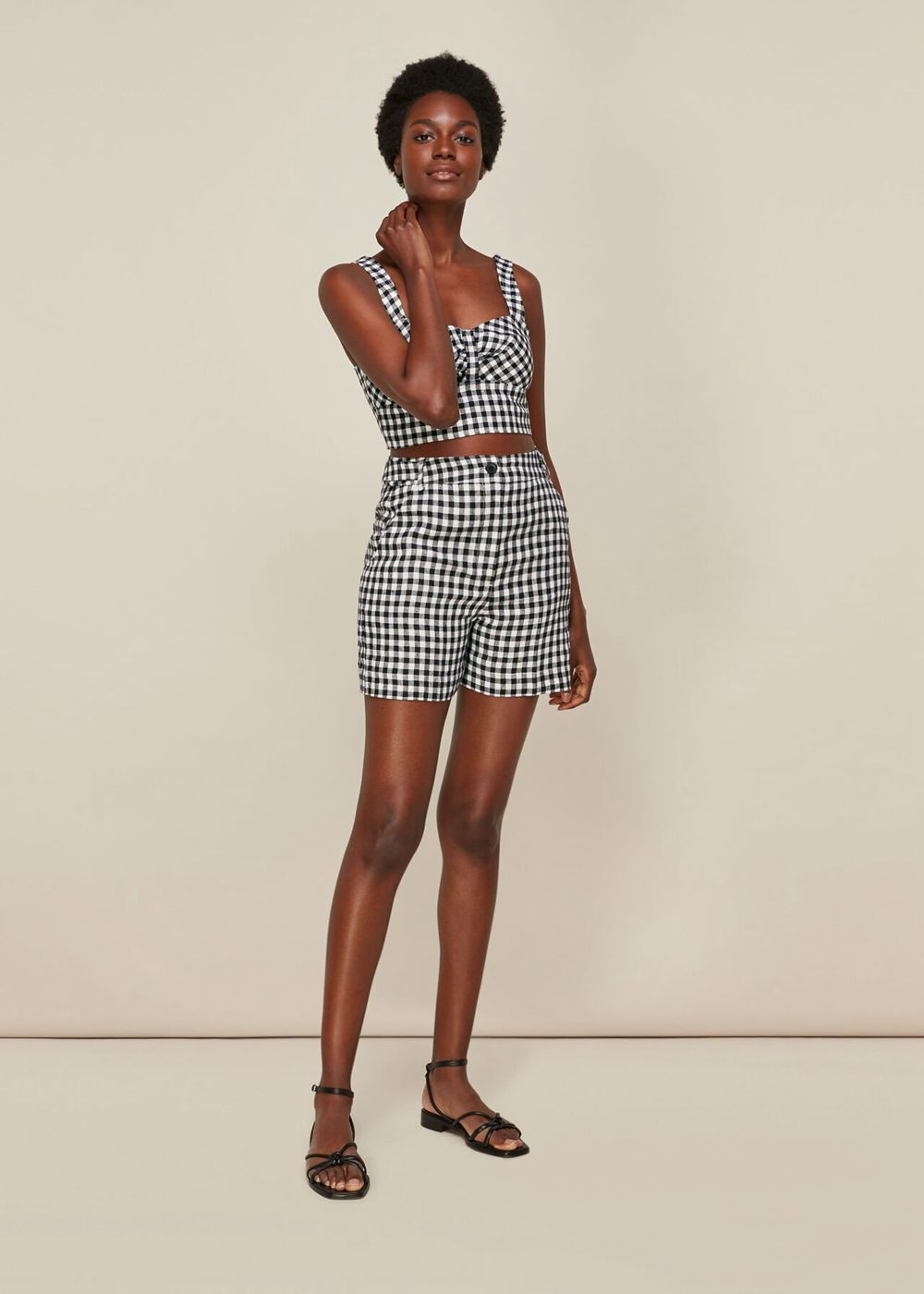 Whistles Gingham Linen Shorts Black White | US-32456LXZV