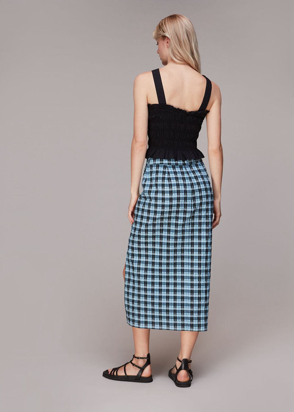 Whistles Gingham Ruched Front Skirts Blue / Multicolor | US-15896KJBC