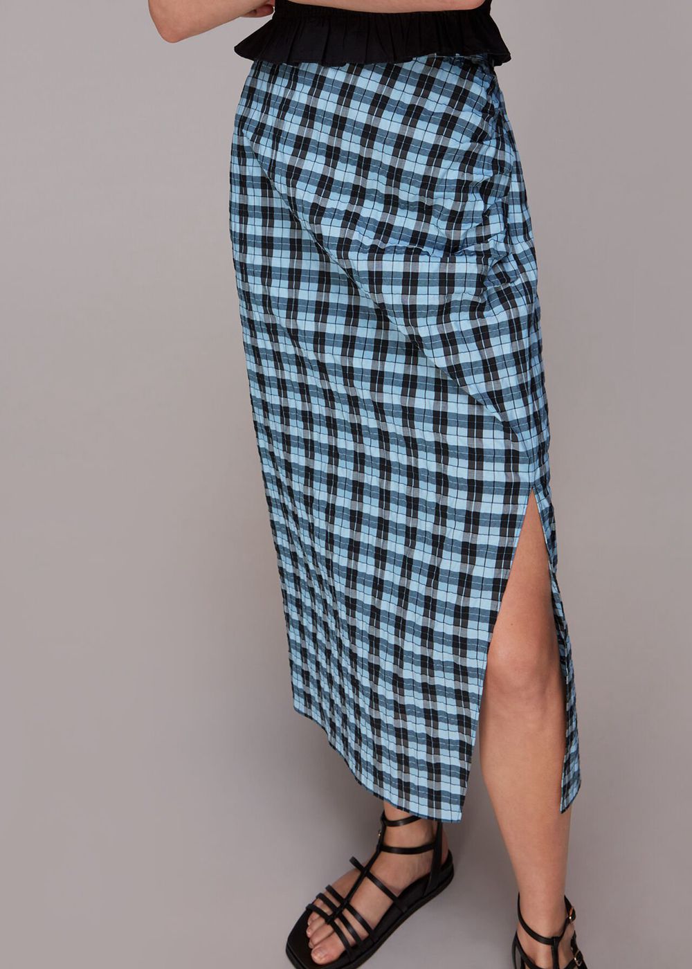 Whistles Gingham Ruched Front Skirts Blue / Multicolor | US-15896KJBC