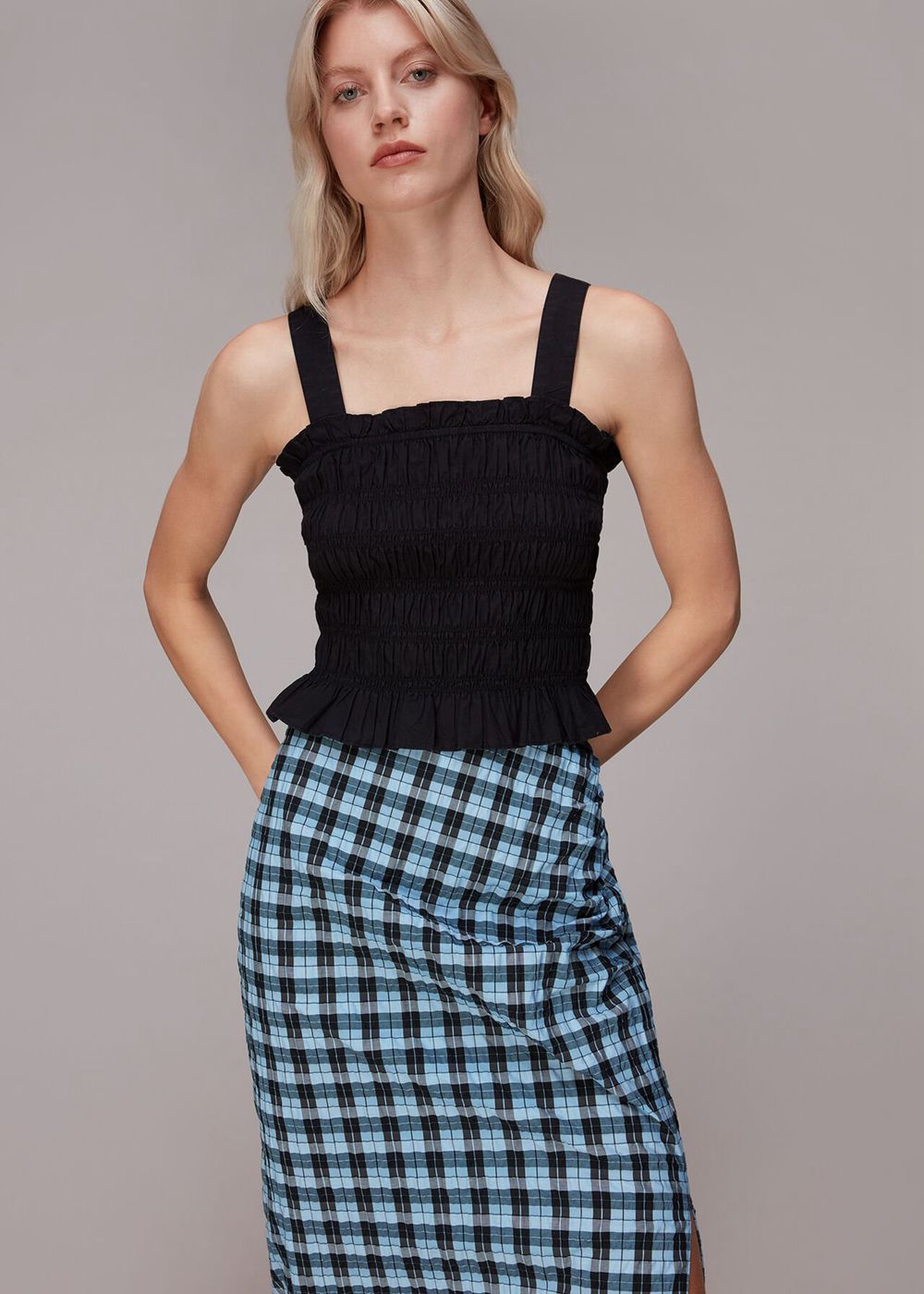 Whistles Gingham Ruched Front Skirts Blue / Multicolor | US-15896KJBC