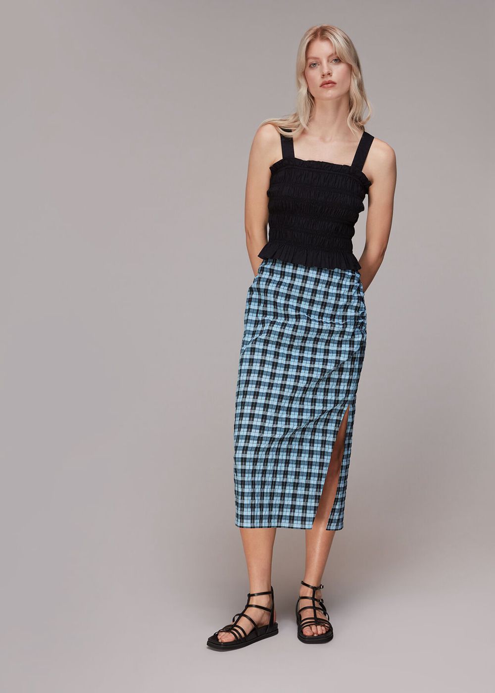 Whistles Gingham Ruched Front Skirts Blue / Multicolor | US-15896KJBC