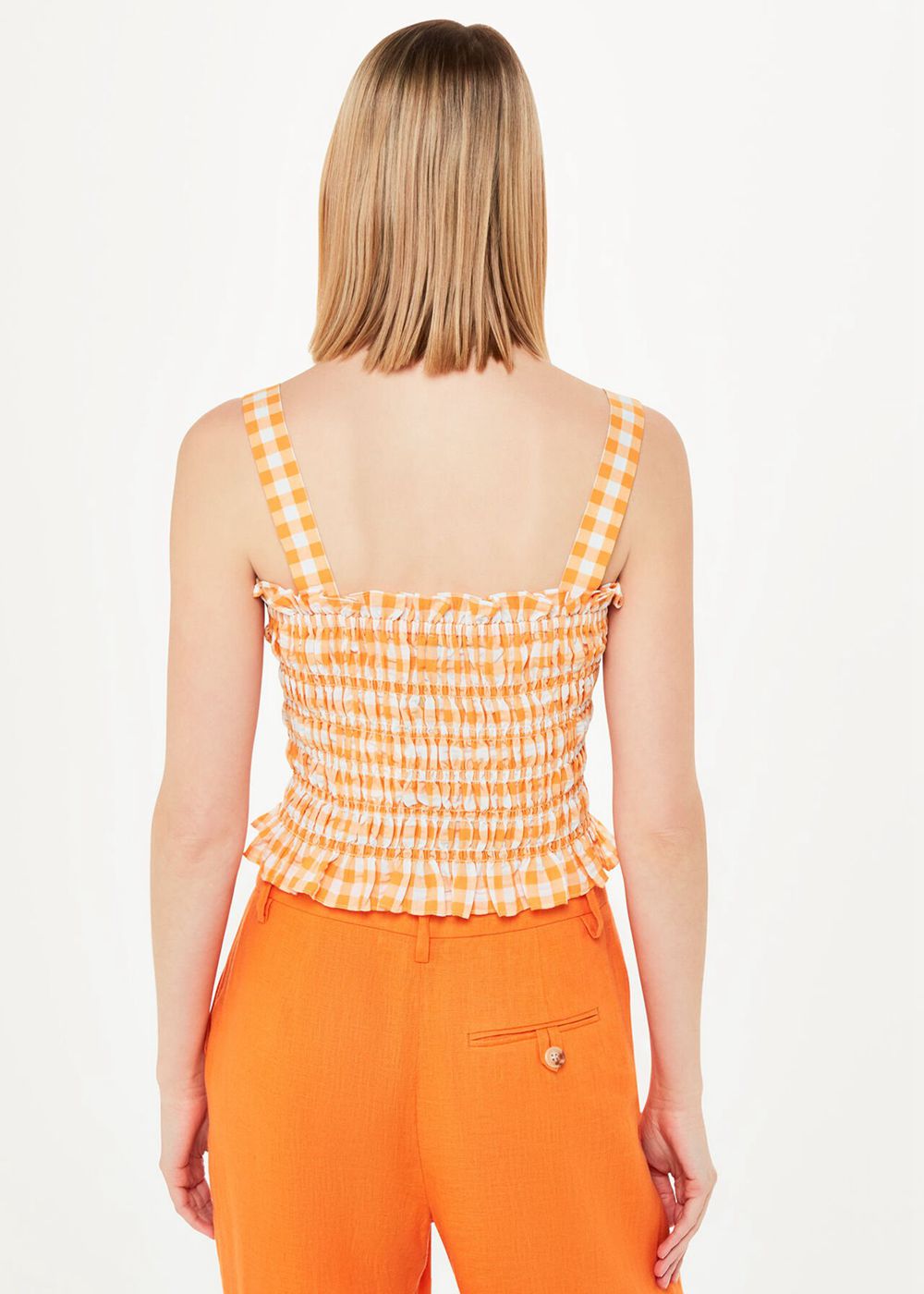 Whistles Gingham Saskia Strappy Top Orange / Multicolor | US-72163CGQX