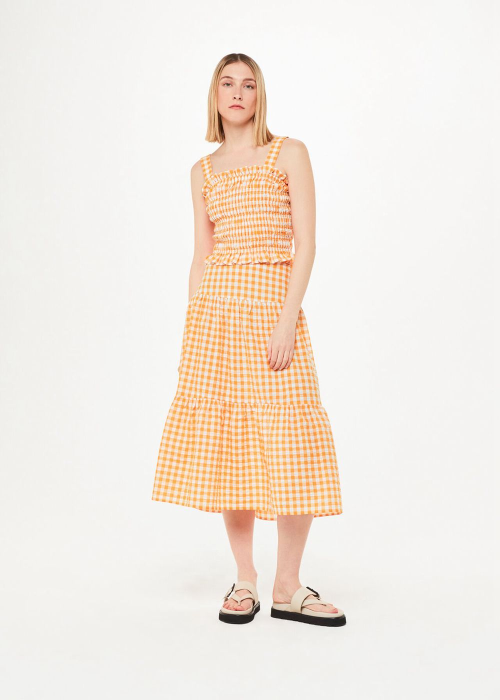 Whistles Gingham Saskia Strappy Top Orange / Multicolor | US-72163CGQX