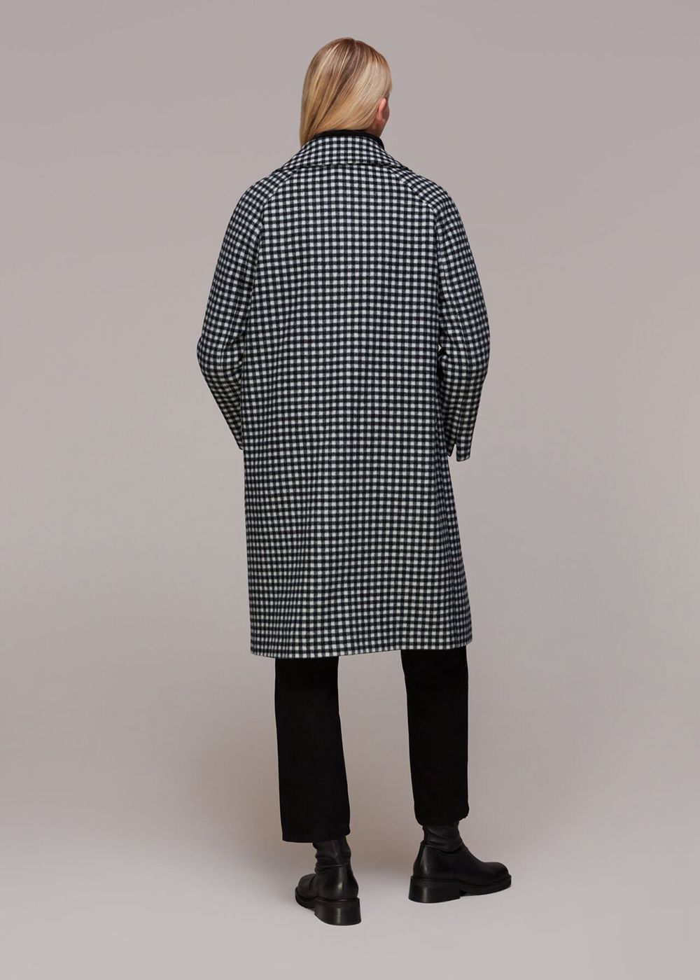 Whistles Gingham Wool Cocoon Coat Black / Multicolor | US-72416GSQF