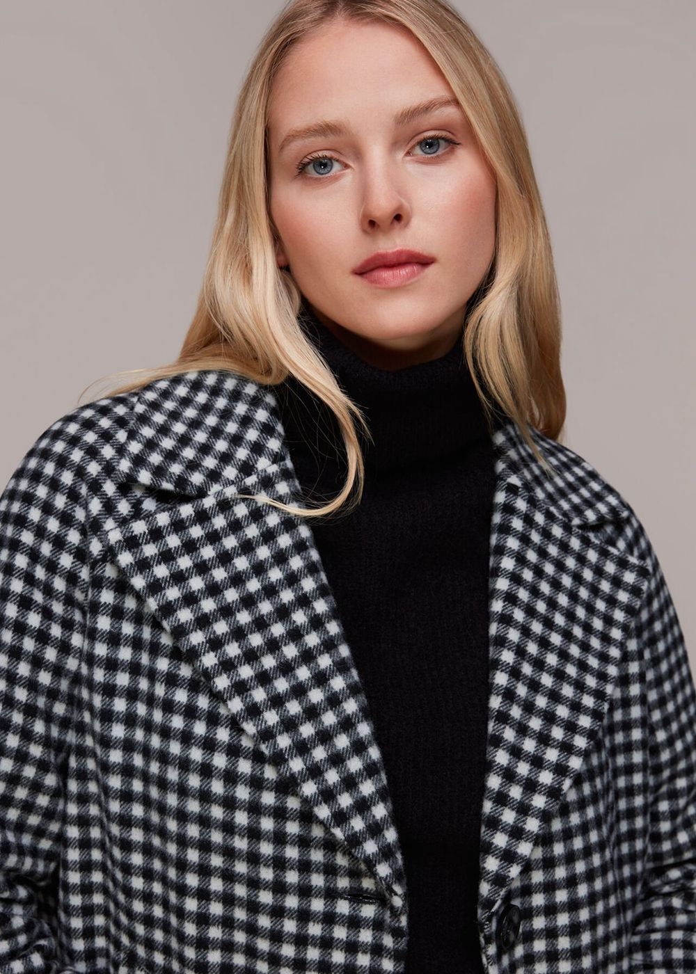 Whistles Gingham Wool Cocoon Coat Black / Multicolor | US-72416GSQF