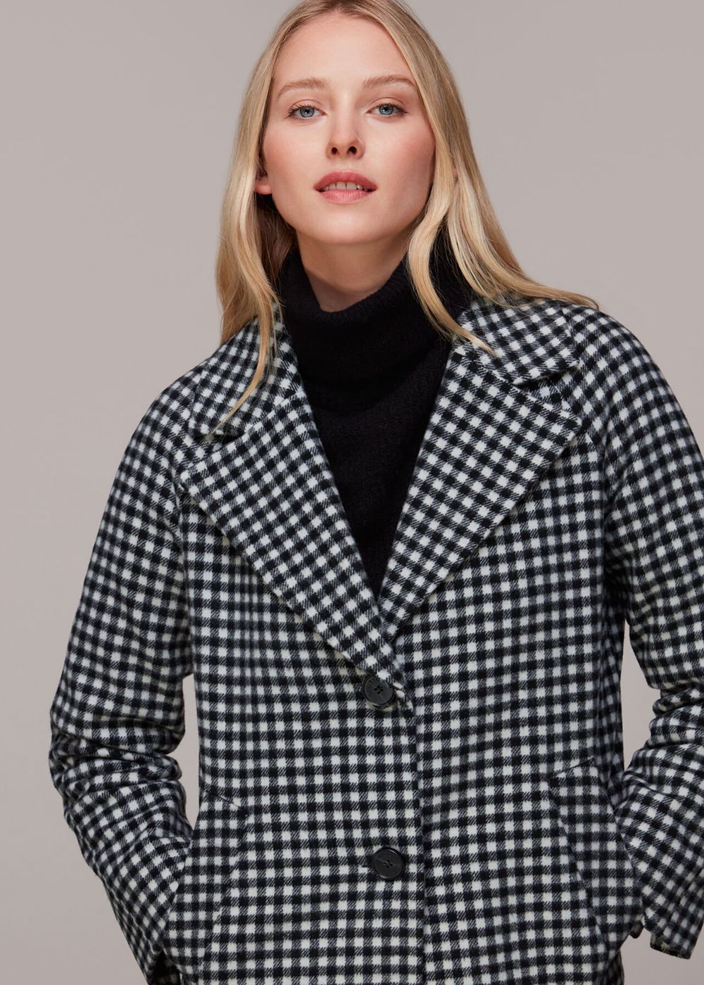 Whistles Gingham Wool Cocoon Coat Black / Multicolor | US-72416GSQF