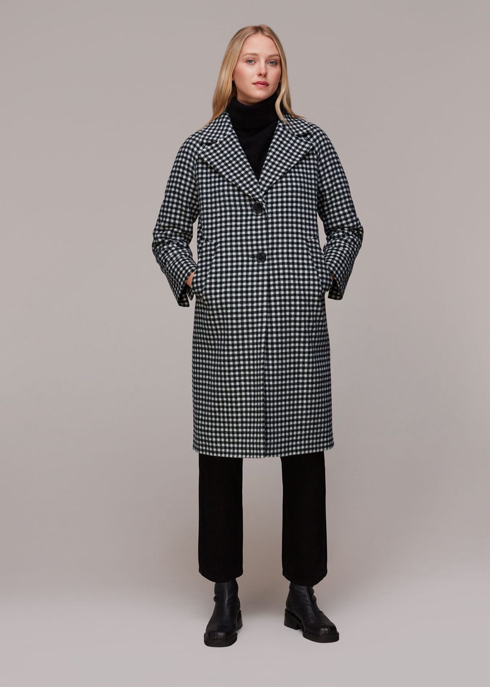 Whistles Gingham Wool Cocoon Coat Black / Multicolor | US-72416GSQF