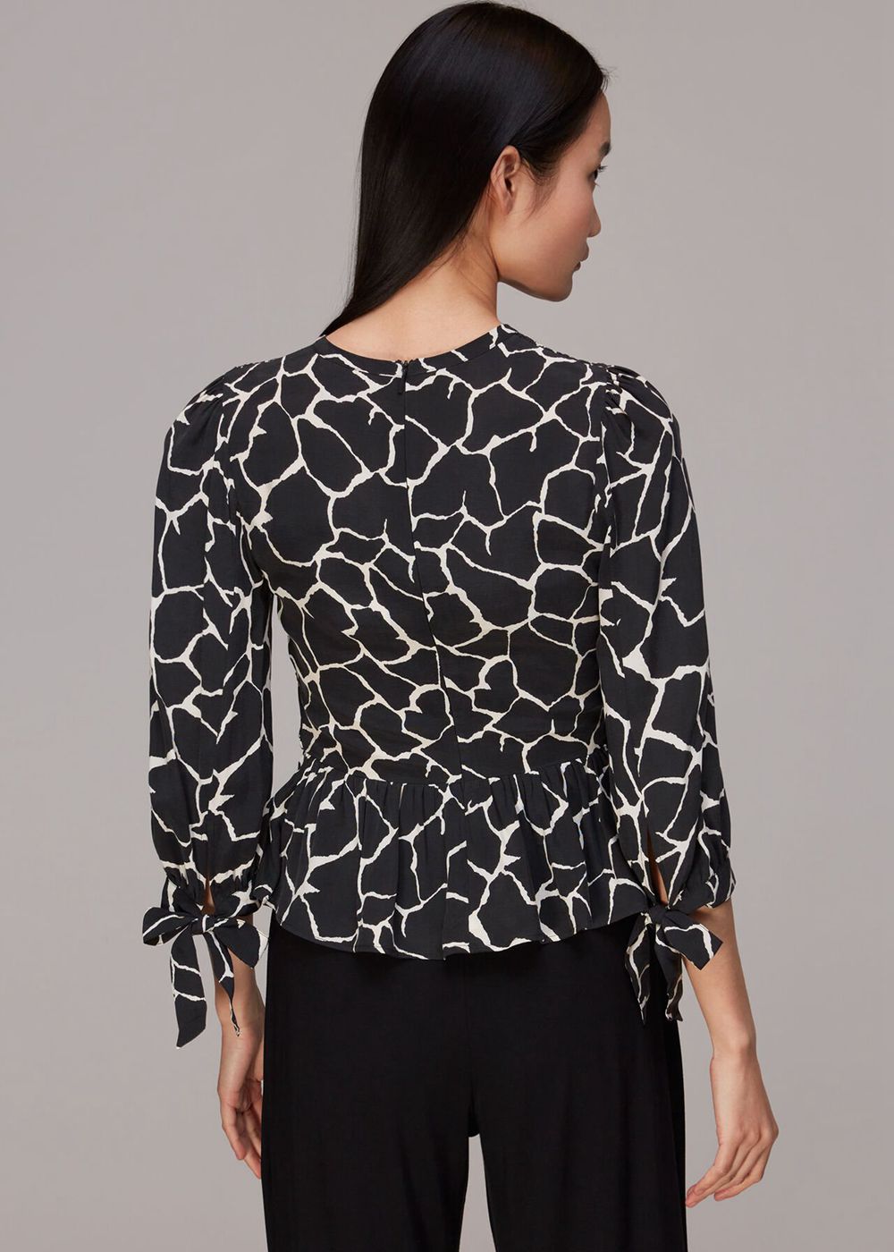 Whistles Giraffe Print Shirred Top Black / White | US-20541ZXHS