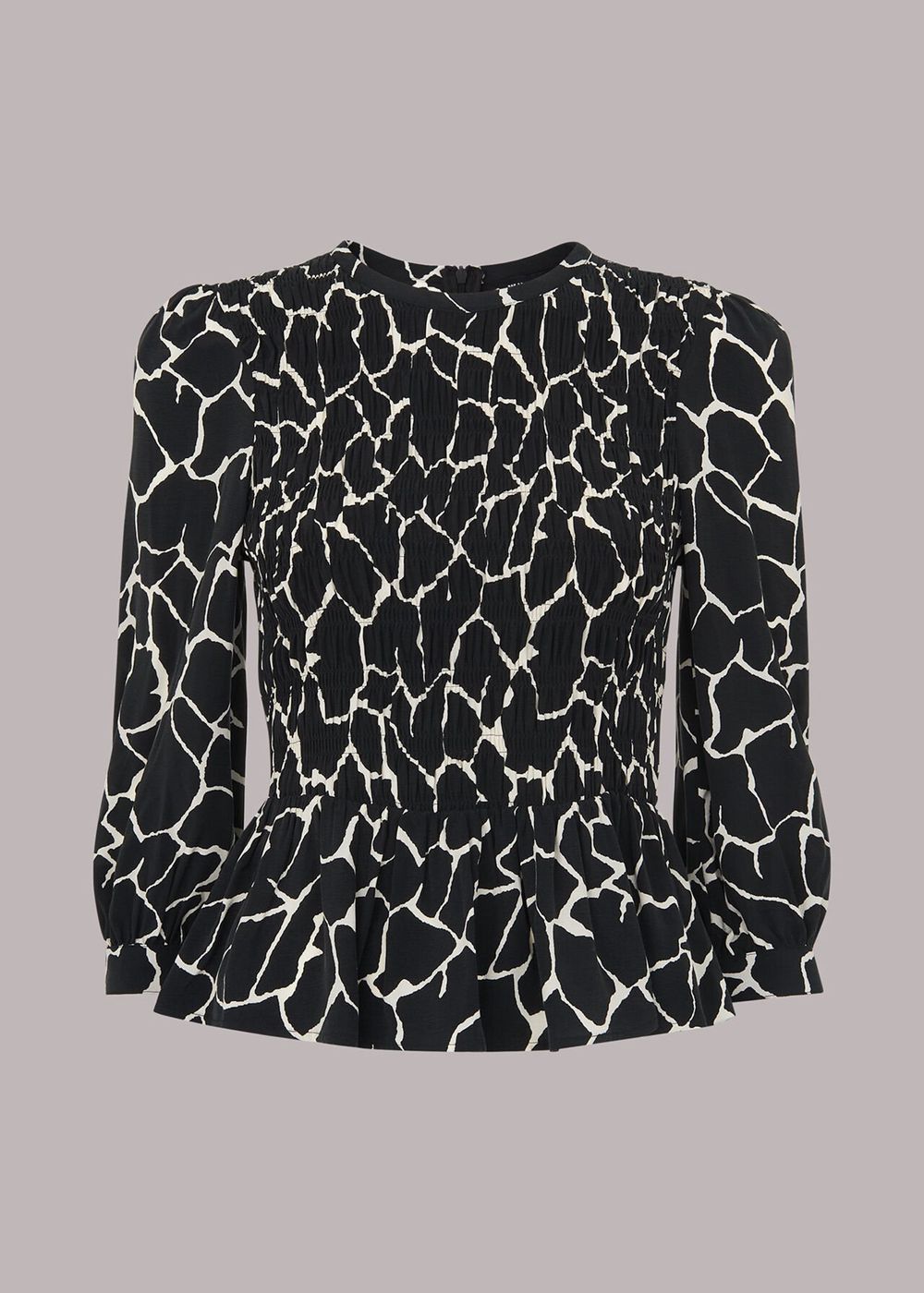 Whistles Giraffe Print Shirred Top Black / White | US-20541ZXHS