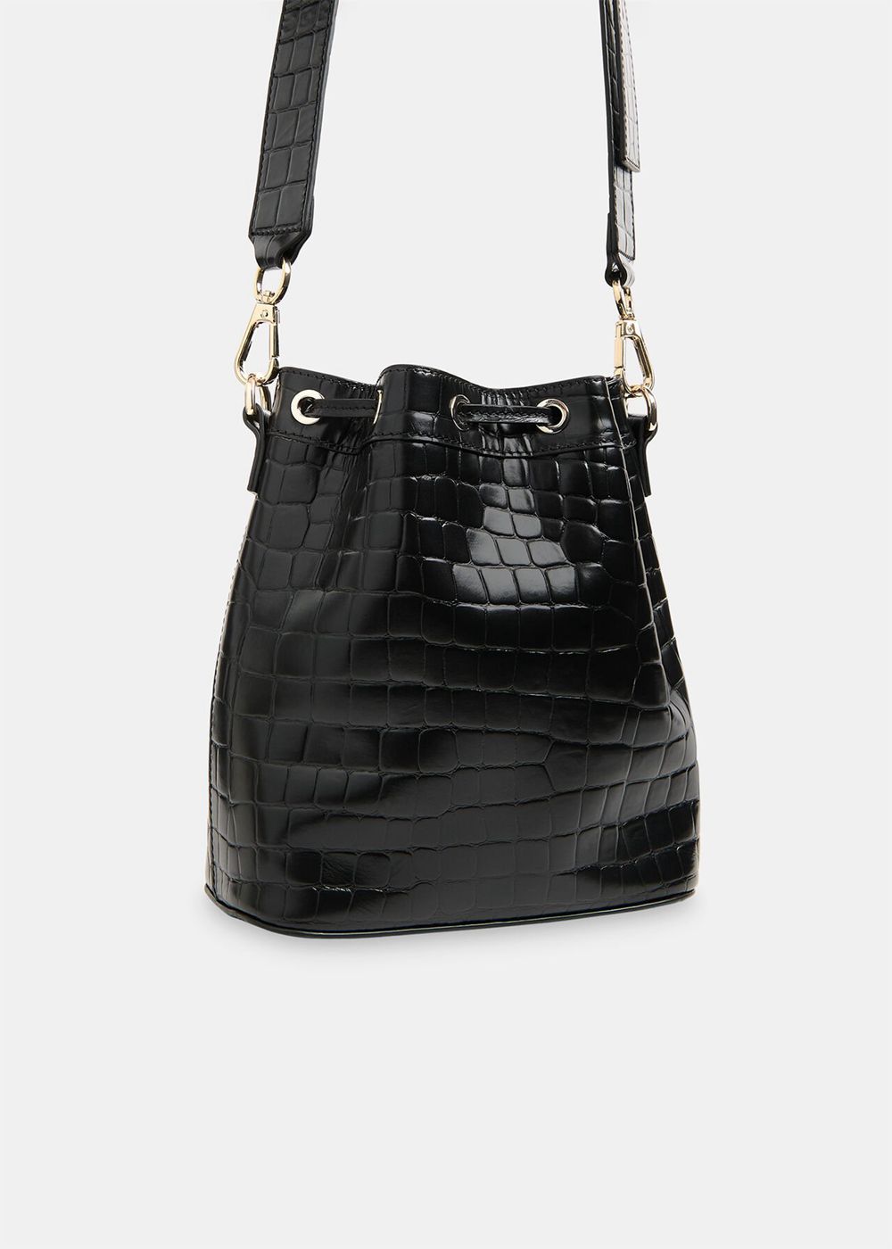 Whistles Giulia Croc Bucket Bags Black | US-30824DNEG