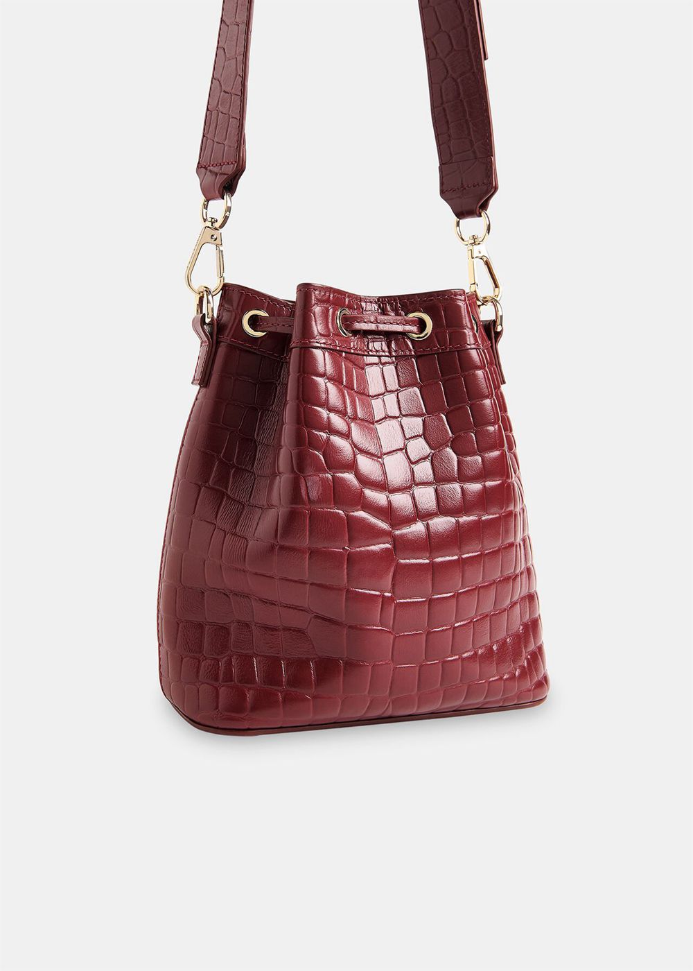 Whistles Giulia Croc Bucket Bags Dark Red | US-27489PDBC