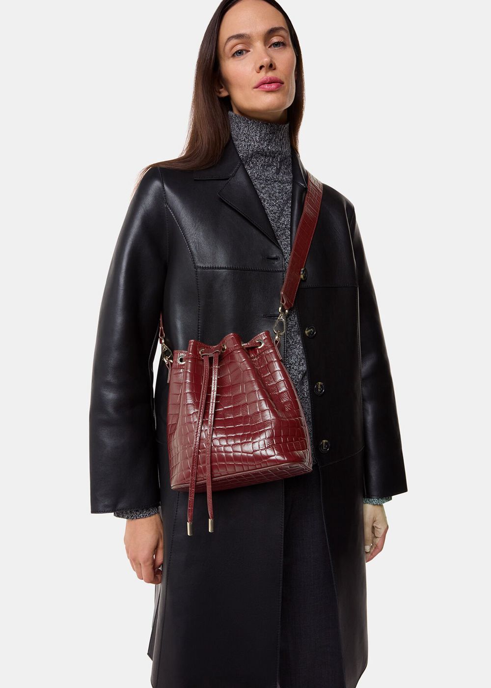 Whistles Giulia Croc Bucket Bags Dark Red | US-27489PDBC