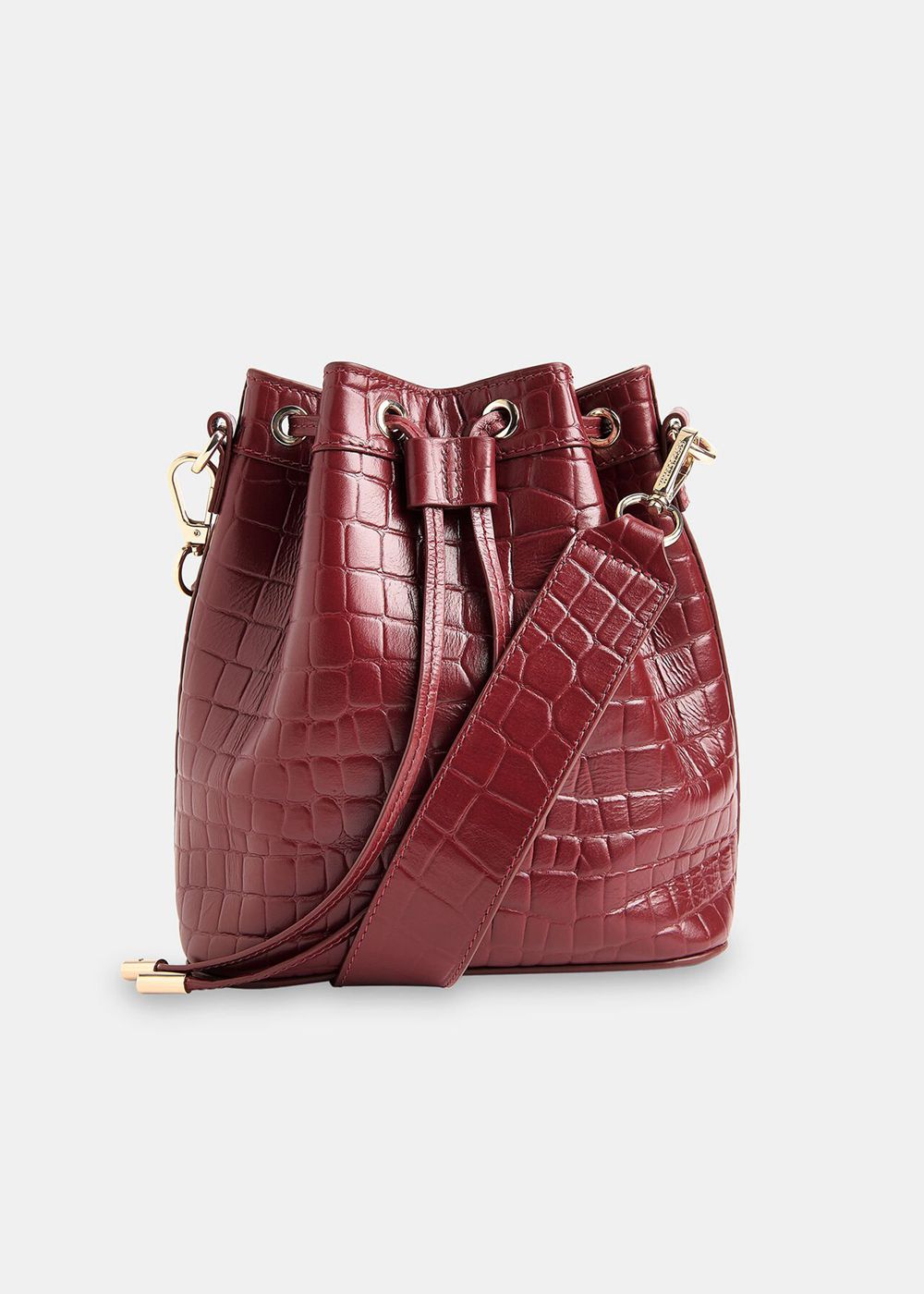 Whistles Giulia Croc Bucket Bags Dark Red | US-27489PDBC