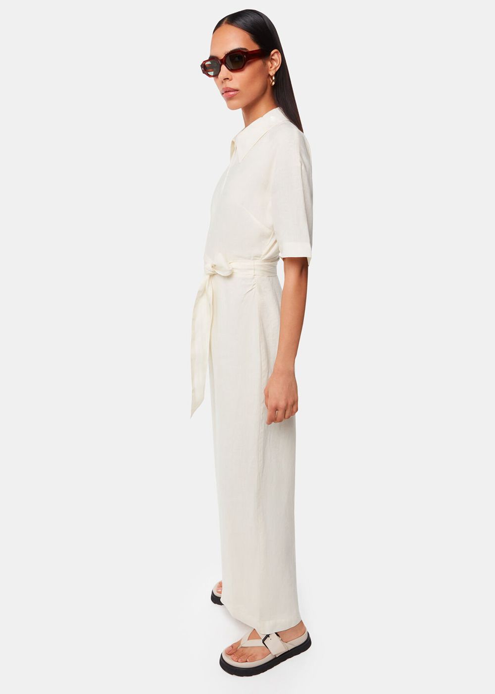 Whistles Giulia Linen Mix Jumpsuit White | US-41085AQSW