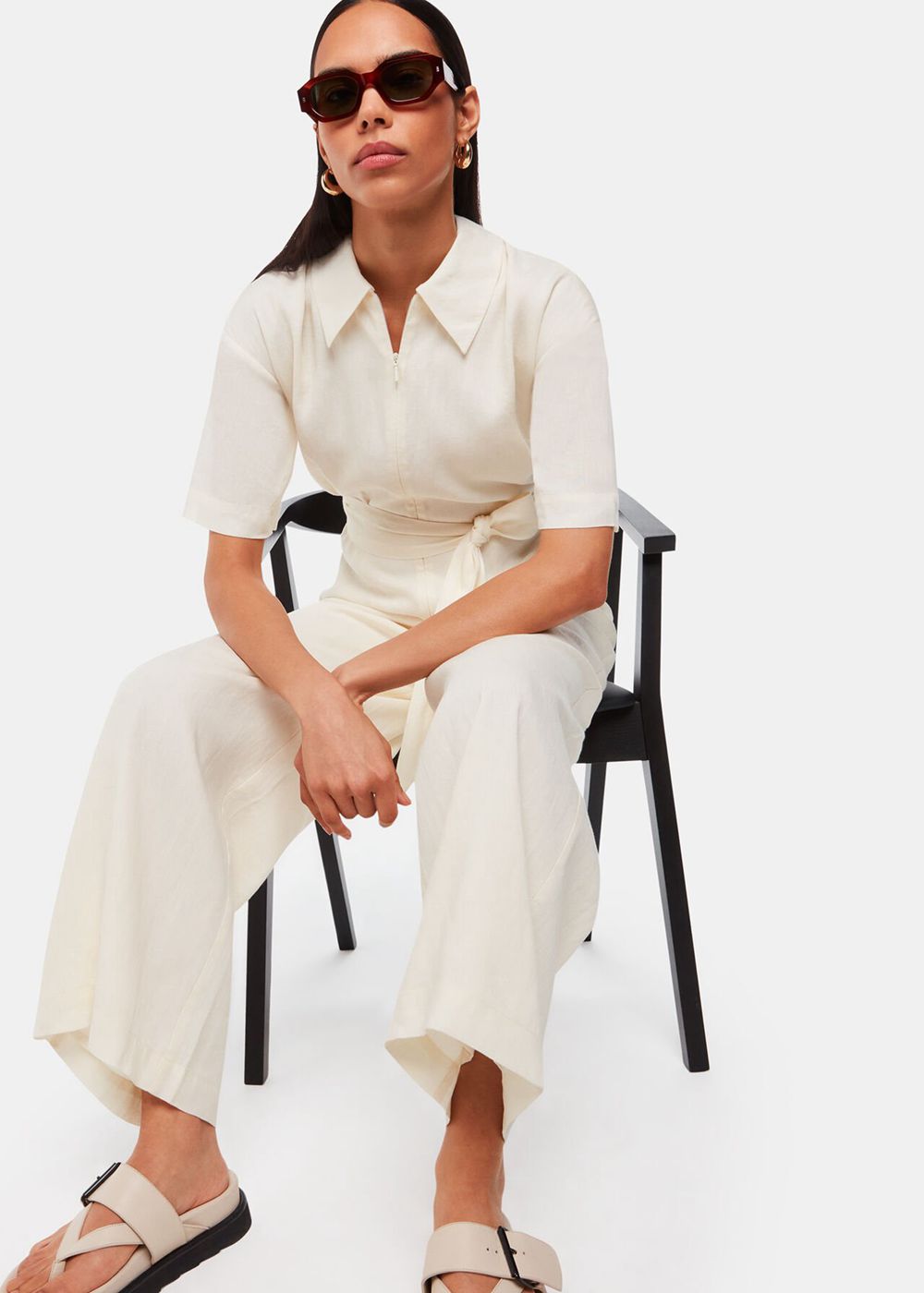 Whistles Giulia Linen Mix Jumpsuit White | US-41085AQSW