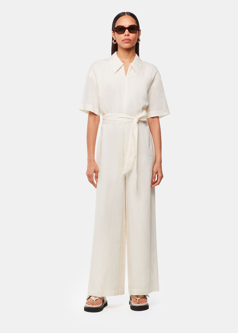 Whistles Giulia Linen Mix Jumpsuit White | US-41085AQSW