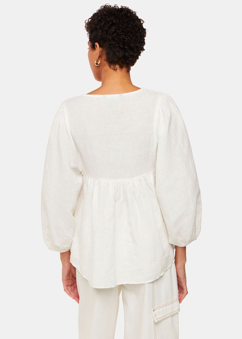 Whistles Gloria Linen Blend Blouse White | US-95482LWGF