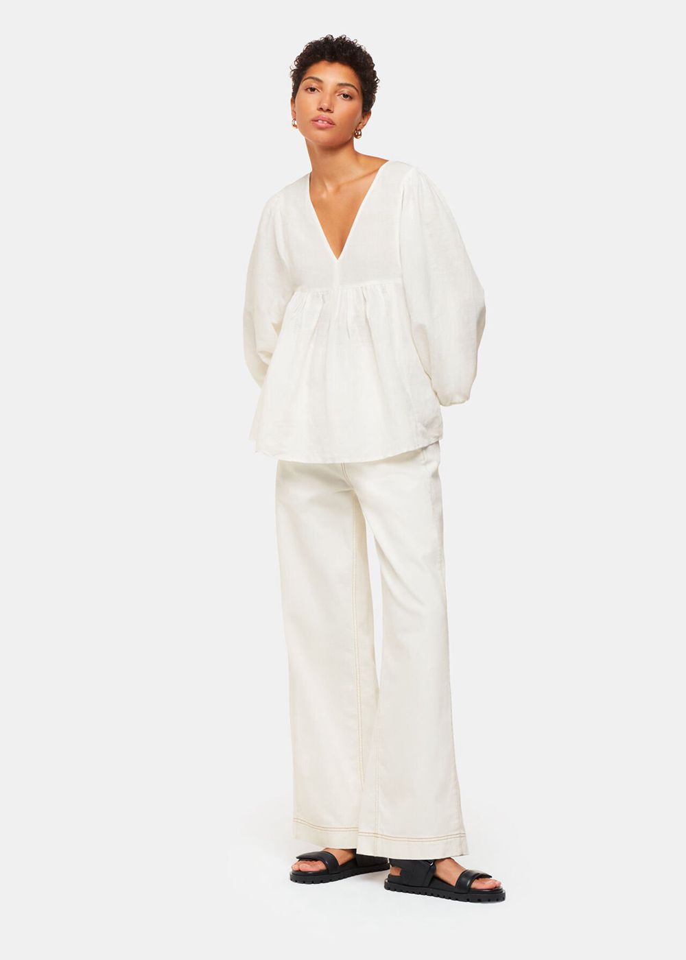 Whistles Gloria Linen Blend Blouse White | US-95482LWGF