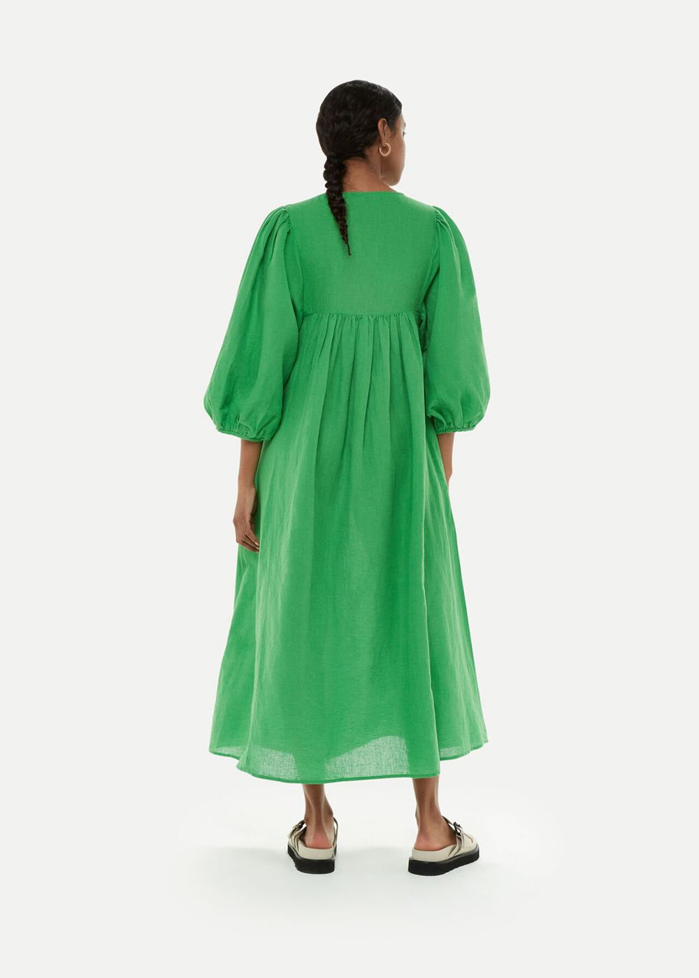 Whistles Gloria Linen Blend Dress Green | US-91340EBQJ