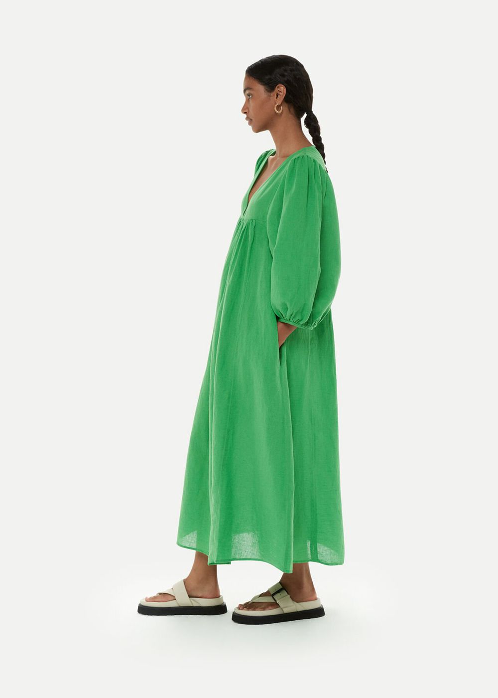 Whistles Gloria Linen Blend Dress Green | US-91340EBQJ