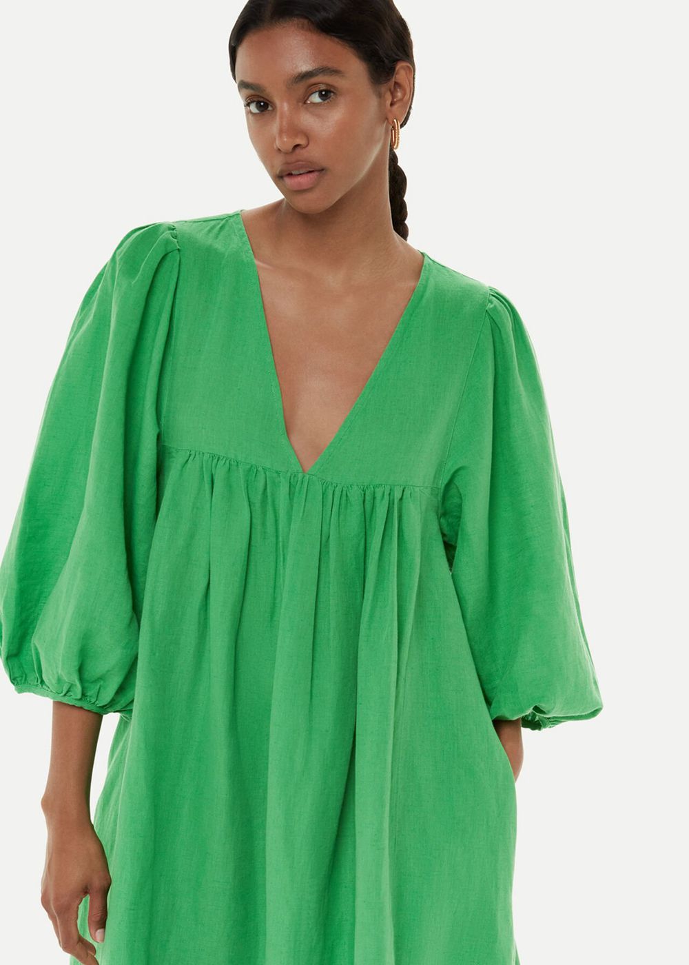 Whistles Gloria Linen Blend Dress Green | US-91340EBQJ