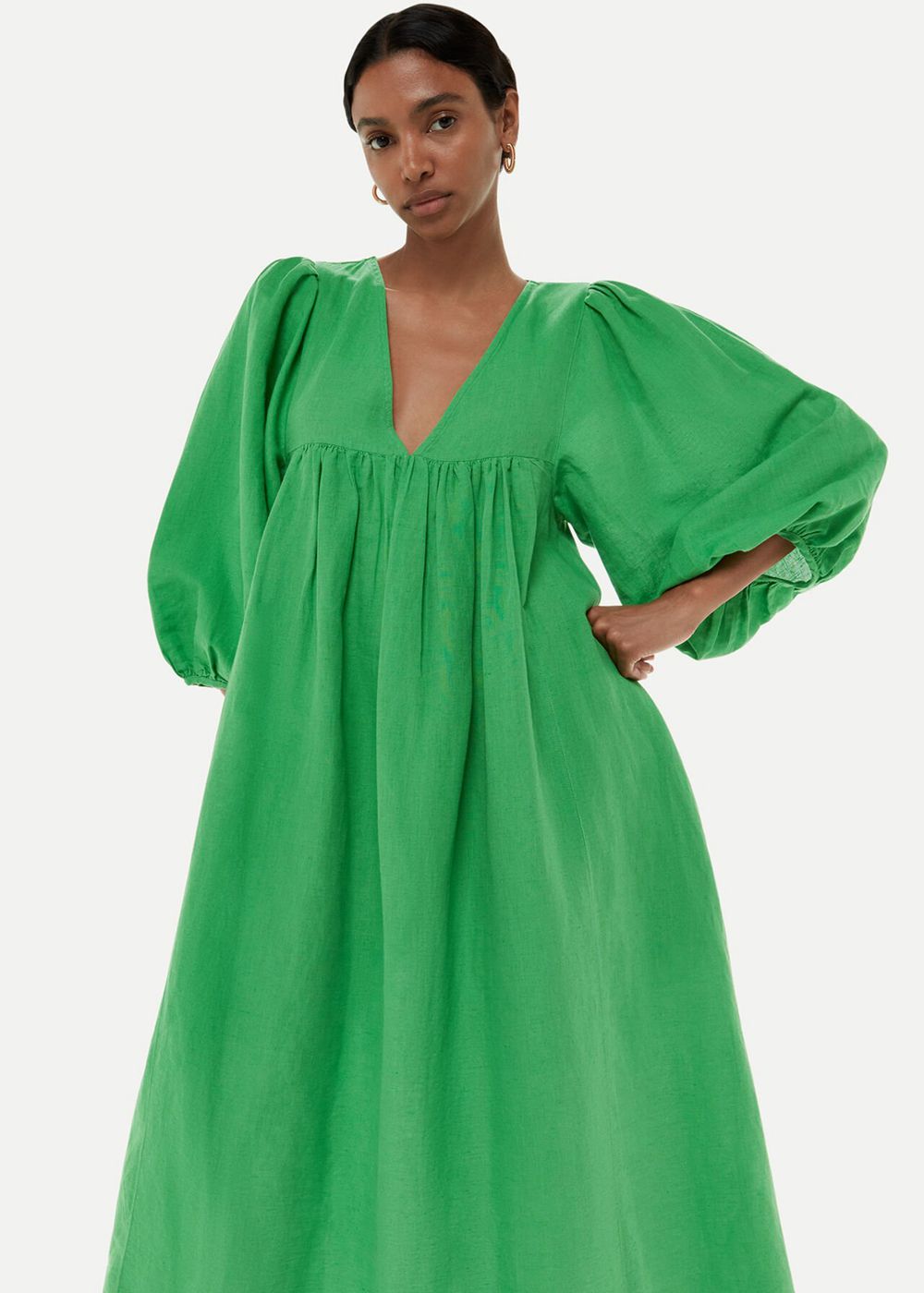 Whistles Gloria Linen Blend Dress Green | US-91340EBQJ