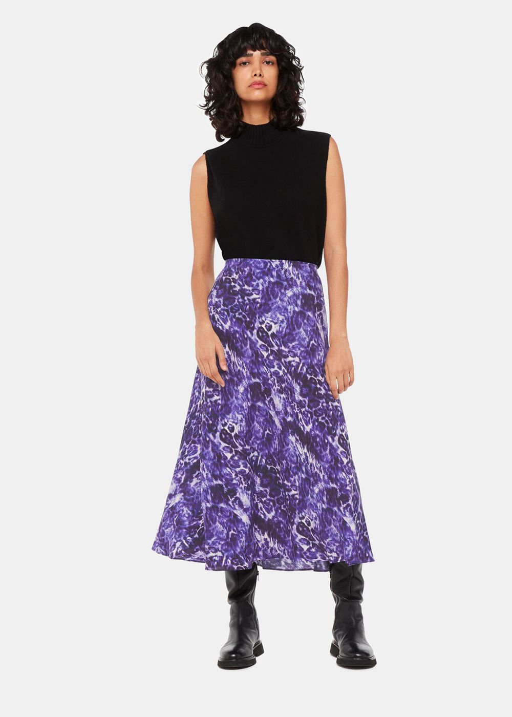 Whistles Glossy Leopard Bias Skirts Purple / Multicolor | US-13740WRYZ