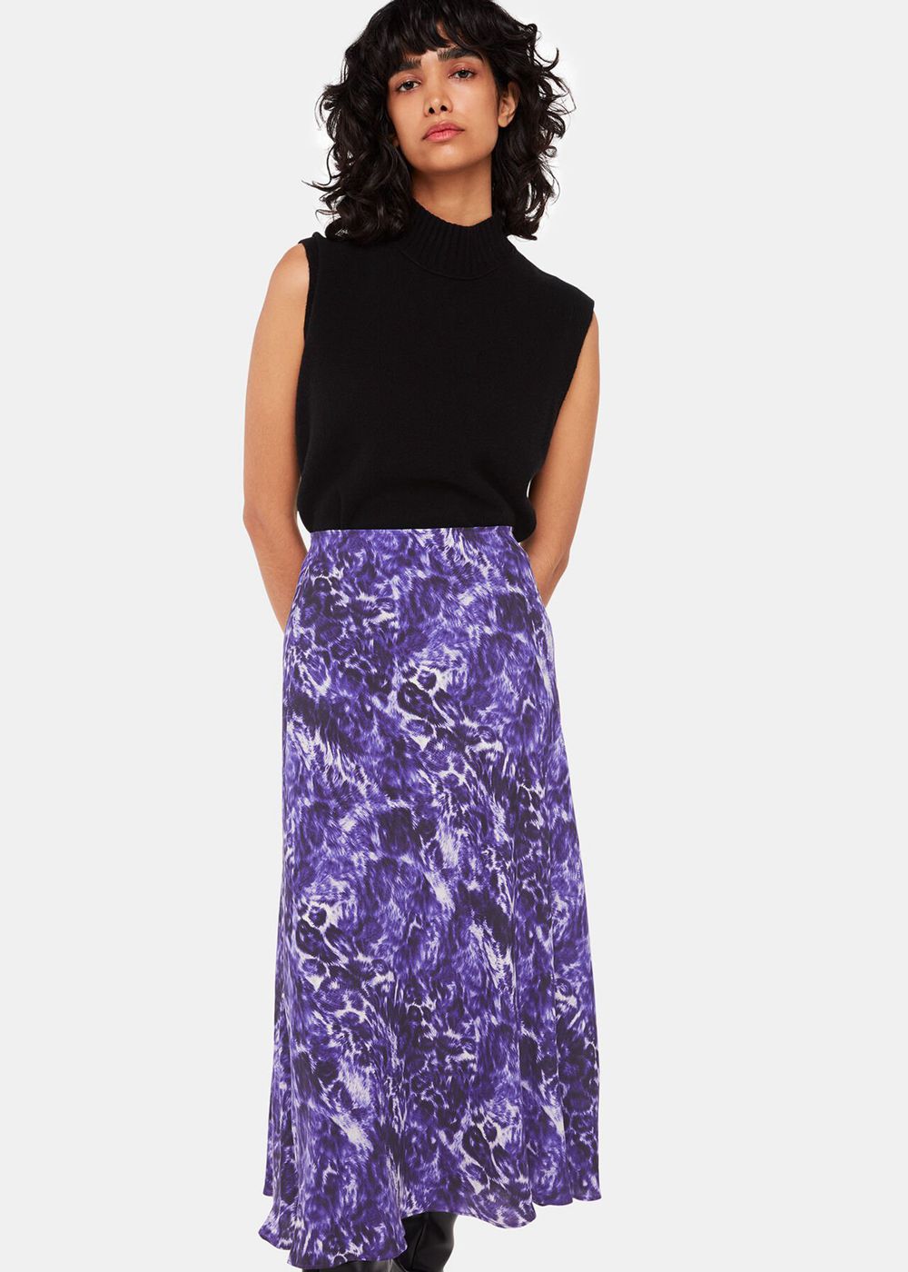 Whistles Glossy Leopard Bias Skirts Purple / Multicolor | US-13740WRYZ