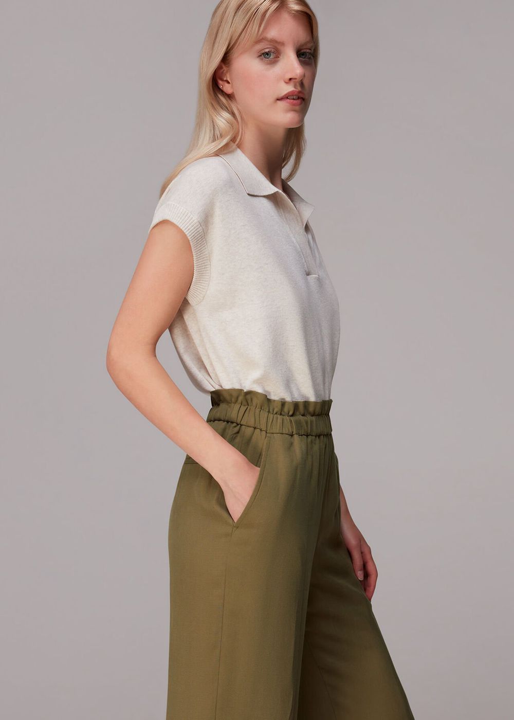 Whistles Grace Elasticated Pants Olive | US-70481DESN