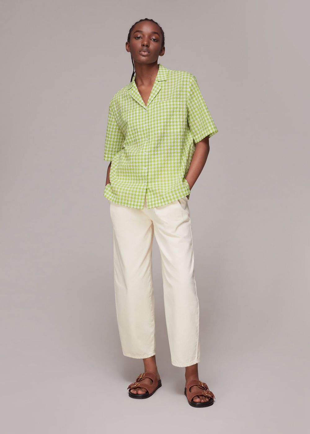 Whistles Grace Gingham Bowling Shirts Green / Multicolor | US-03521FIZR