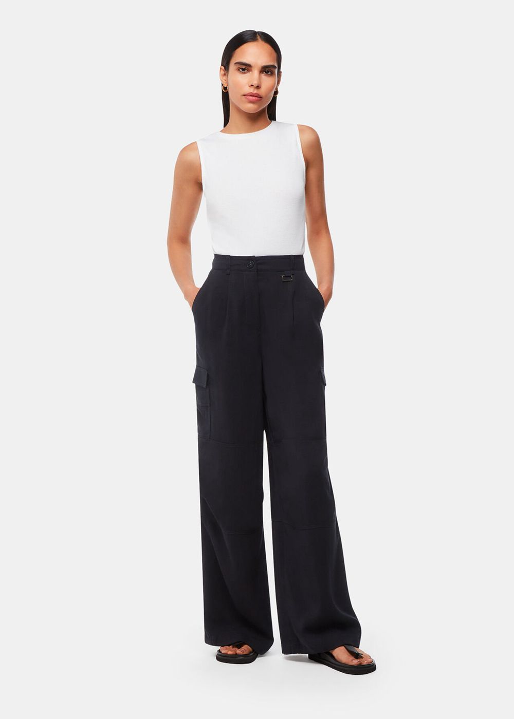 Whistles Grace Luxe Cargo Pants Navy | US-90865ZNVF