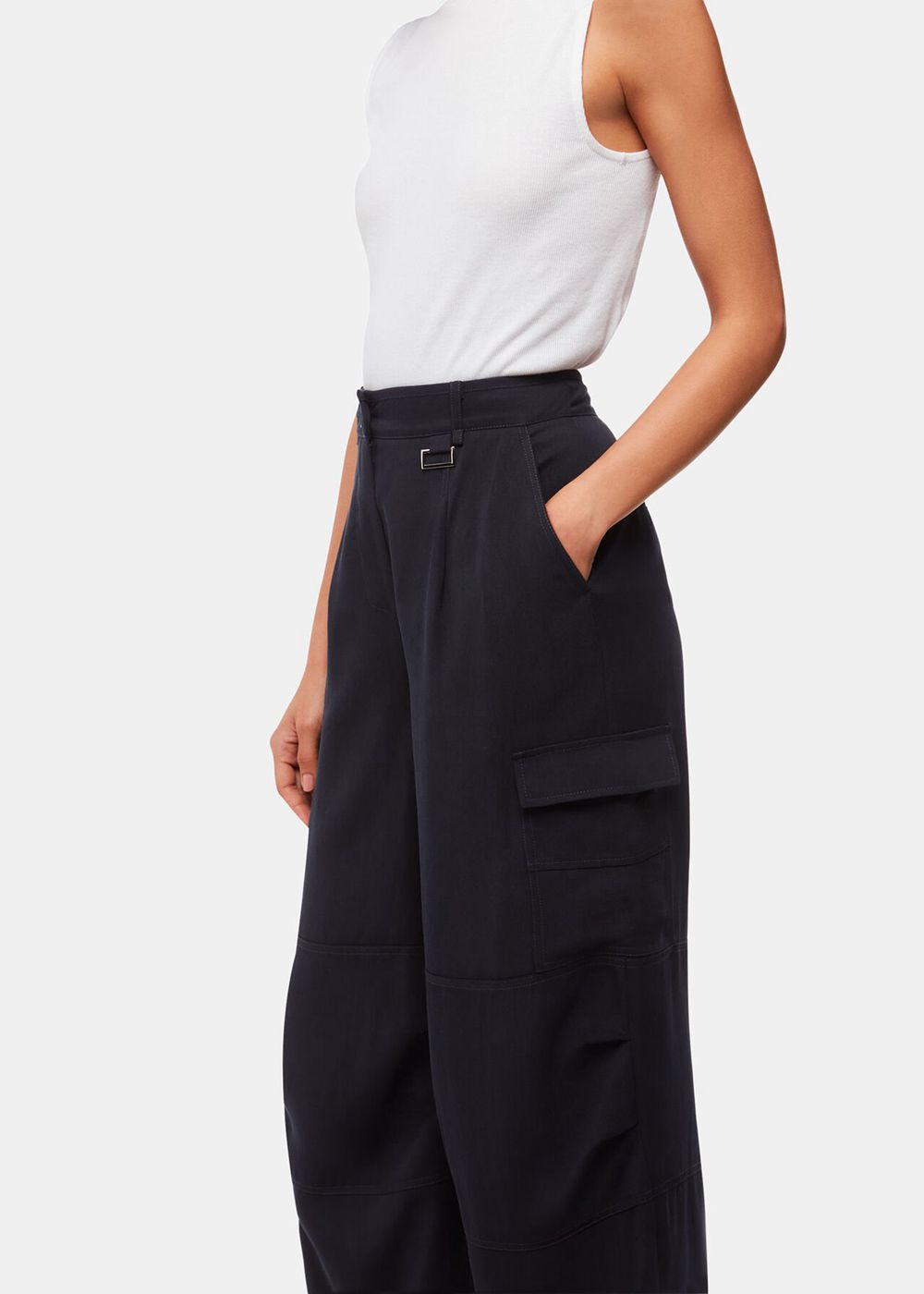 Whistles Grace Luxe Cargo Pants Navy | US-90865ZNVF